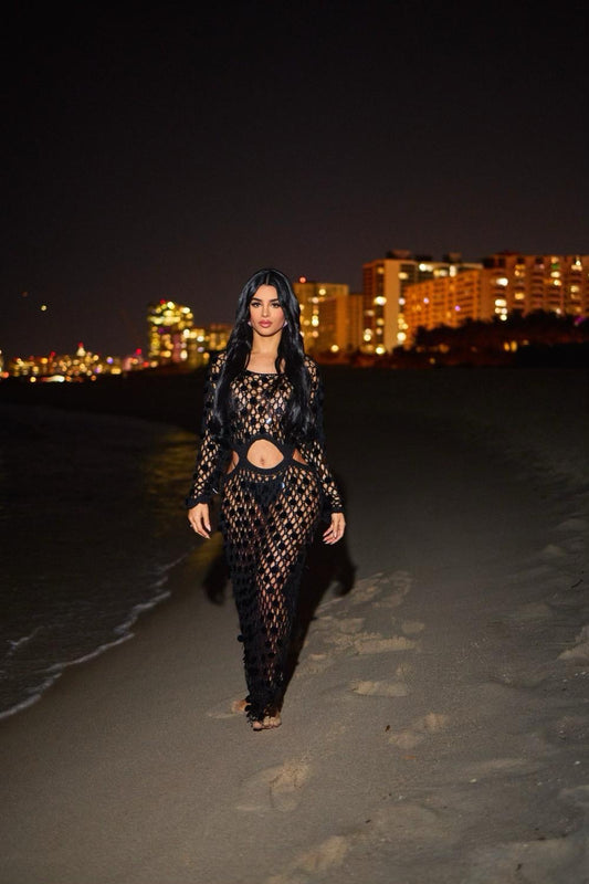 Black sequin crochet cover up dress