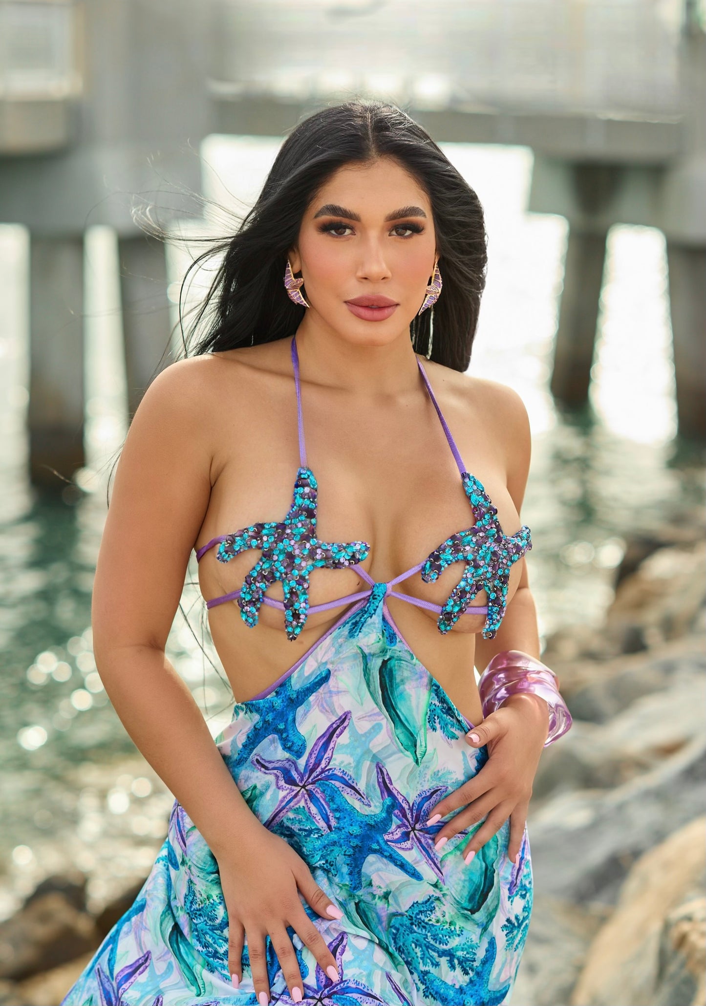 Blue & violet goddess of the ocean starfish dress