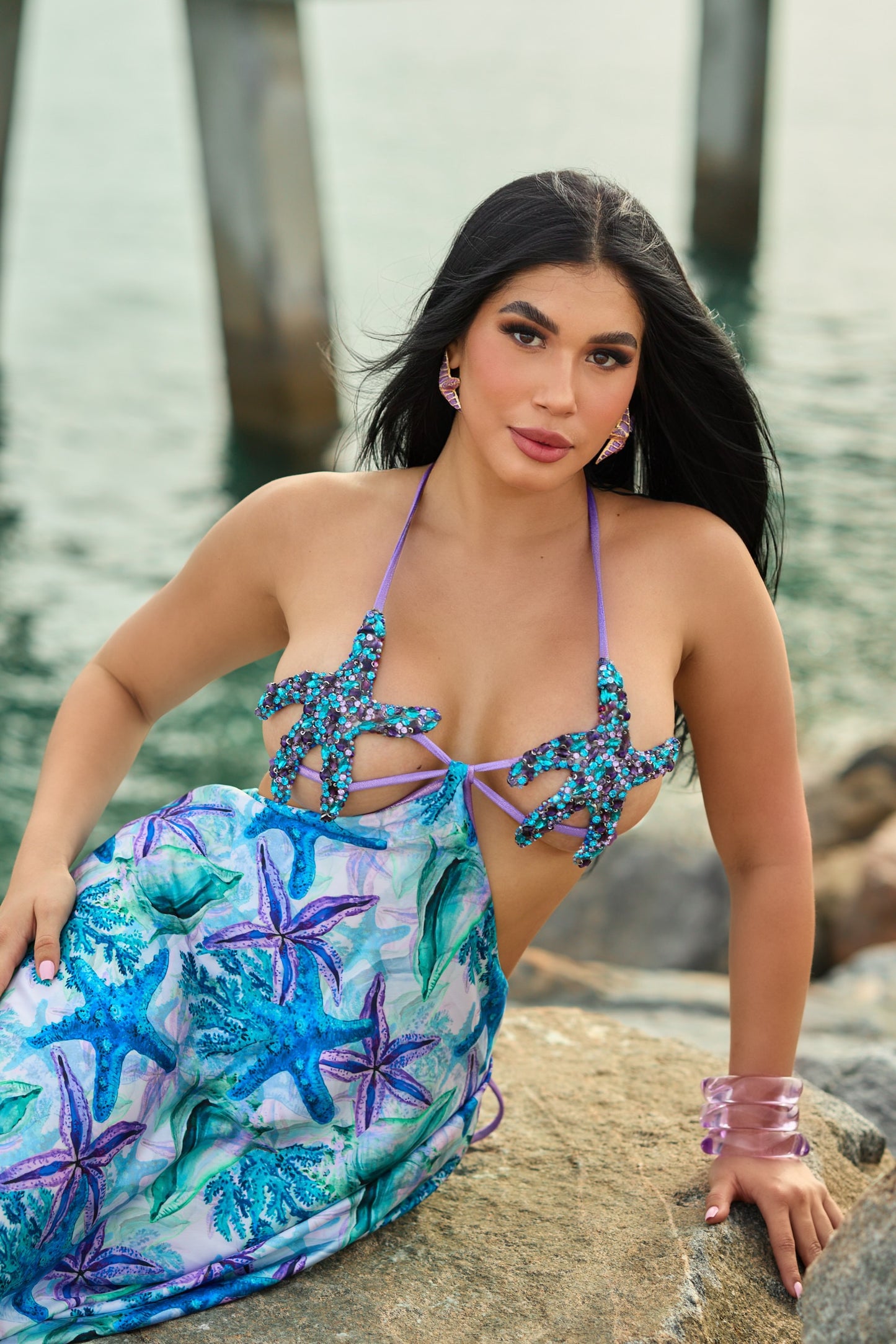 Blue & violet goddess of the ocean starfish dress