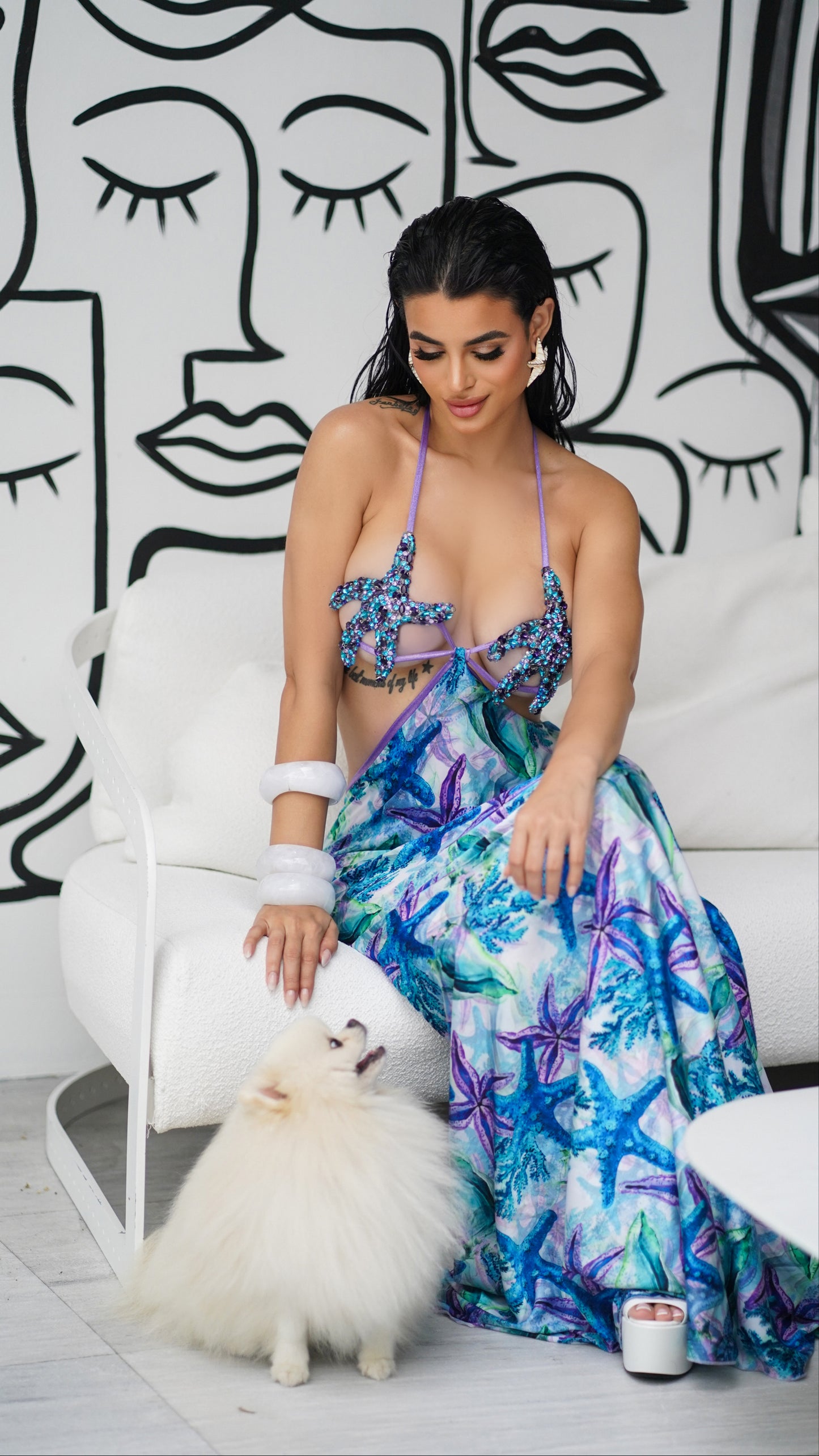Blue & violet goddess of the ocean starfish dress