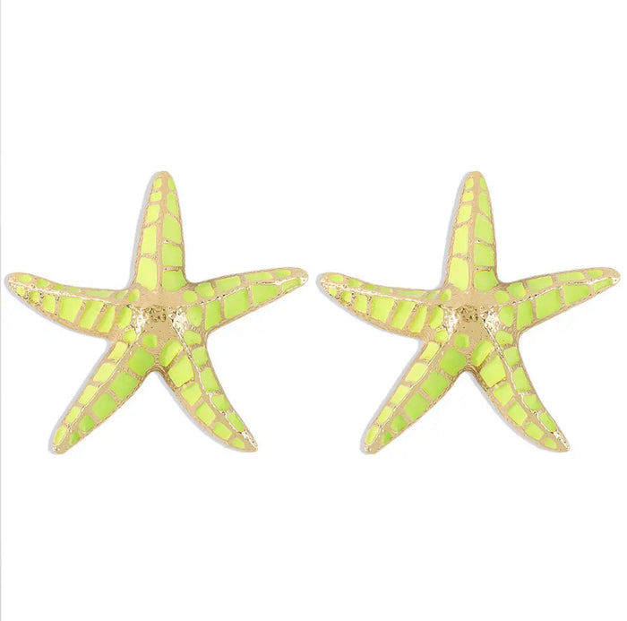Green epoxy metal starfish earrings