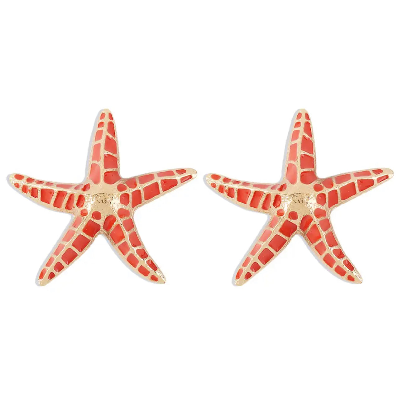 Orange metal starfish earrings