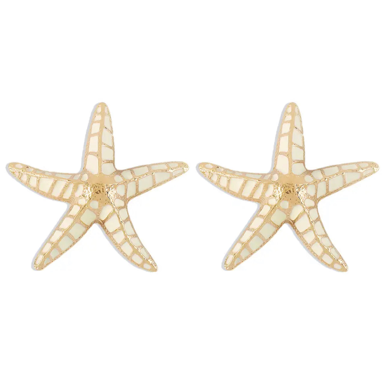 White epoxy metal starfish earrings