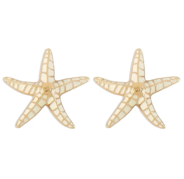 White epoxy metal starfish earrings