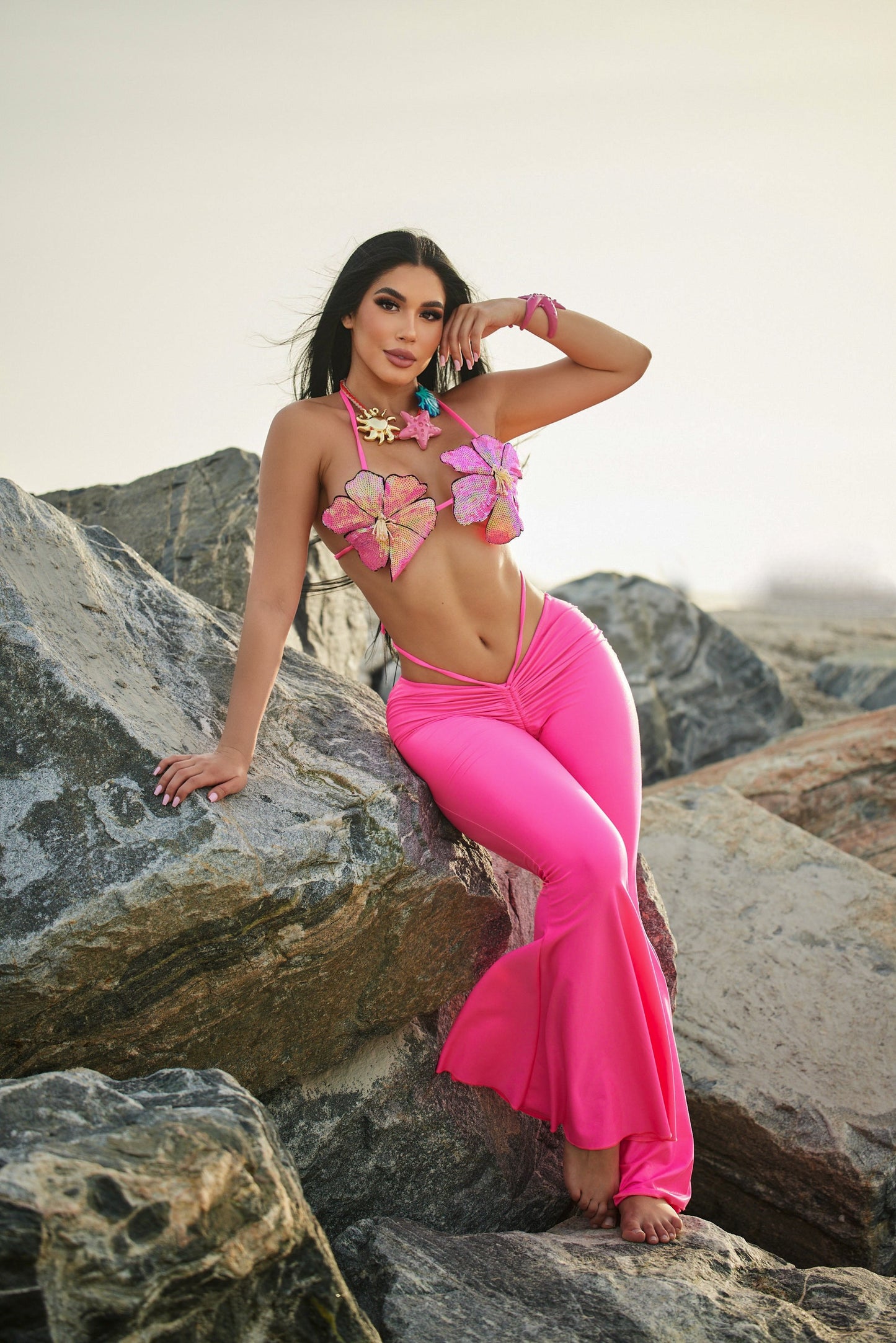 Sequin Flower top & pant set