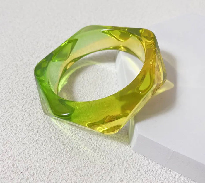 Green yellow clear resin bracelet